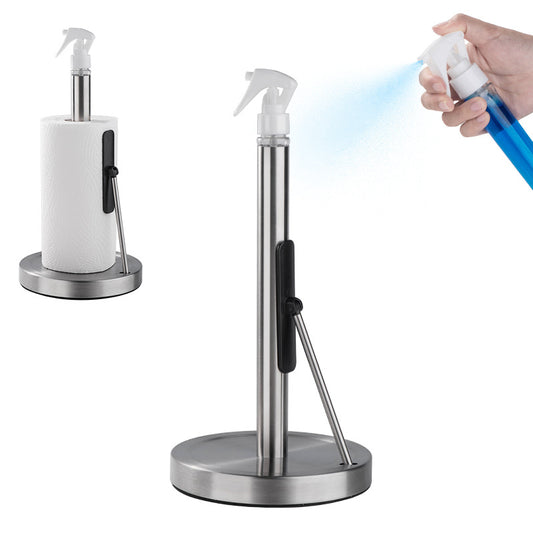キッチンやバスルーム用のステンレス製ペーパータオルホルダー,カウンタートップ,ティッシュホルダー,スプレーボトル付きスタンド